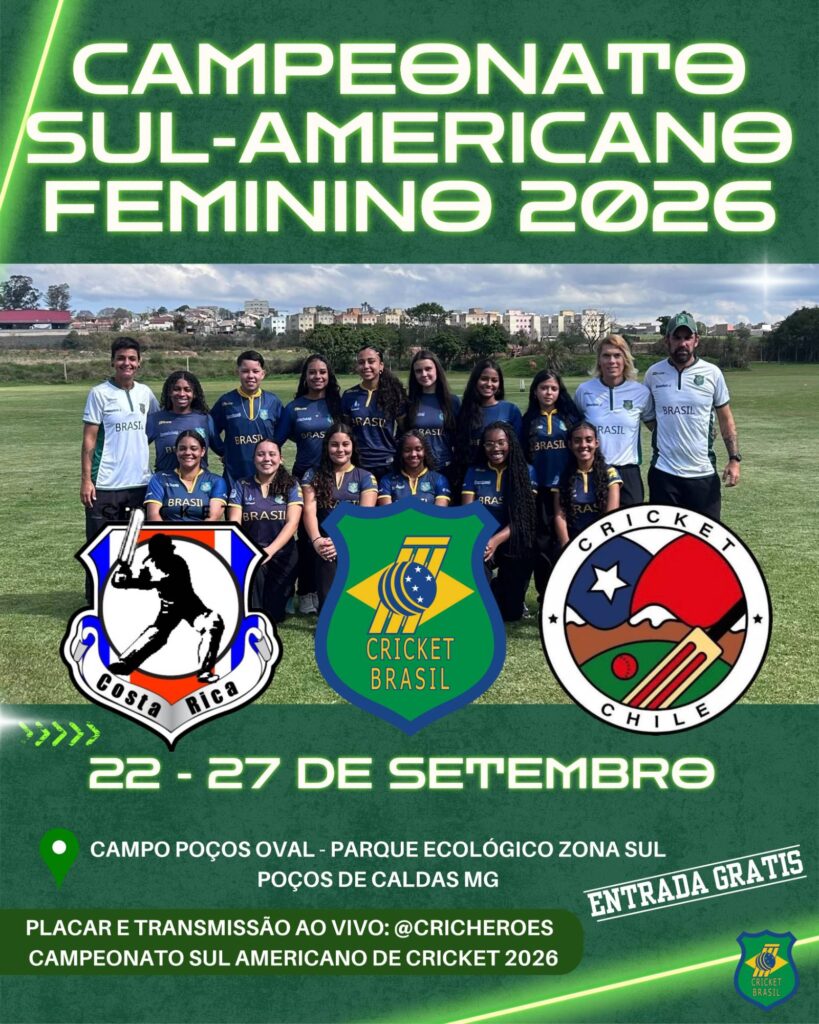 Cartaz do Campeonato Sul-Americano Feminino 2026 com a Seleção Brasileira e os escudos de Brasil, Chile e Costa Rica